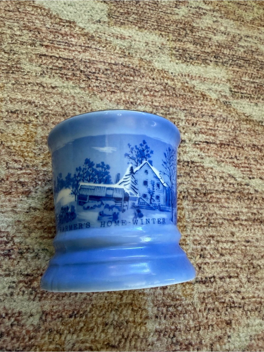 Vintage Blue & White Currier & Ives The Farmers Home in the Winter Shaving Mug - Picture 3 of 5